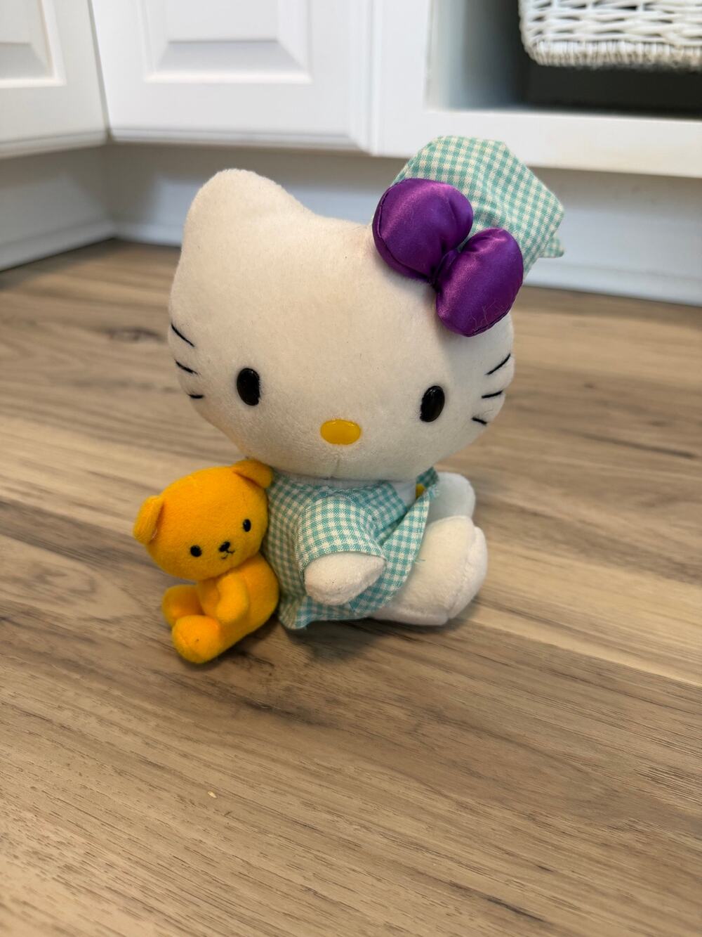 Hello Kitty Plush Teddy Bear Sleep Cap Pajamas Vintage 2001 Stuffed Animal 7”